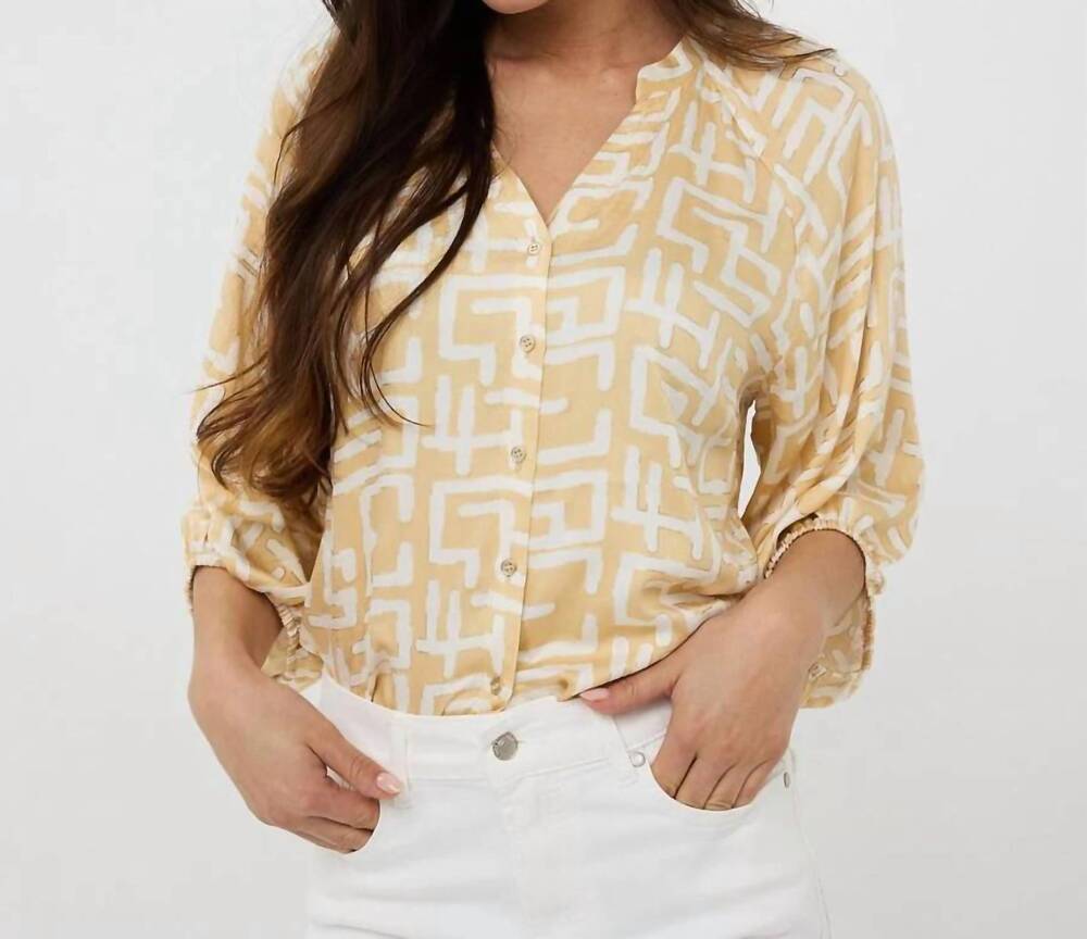 NEW ESQUALO eta electric raglan sleeve blouse in tan white and gold